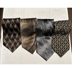 J. FERRAR made in USA 100% Silk Tie Men's Brown Gray Geometric Necktie  Lot Of 4